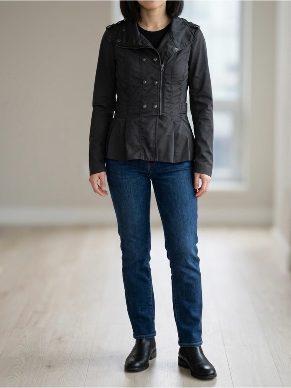 Armani Exchange Black Double-Breasted Lightweight Trench Jacket